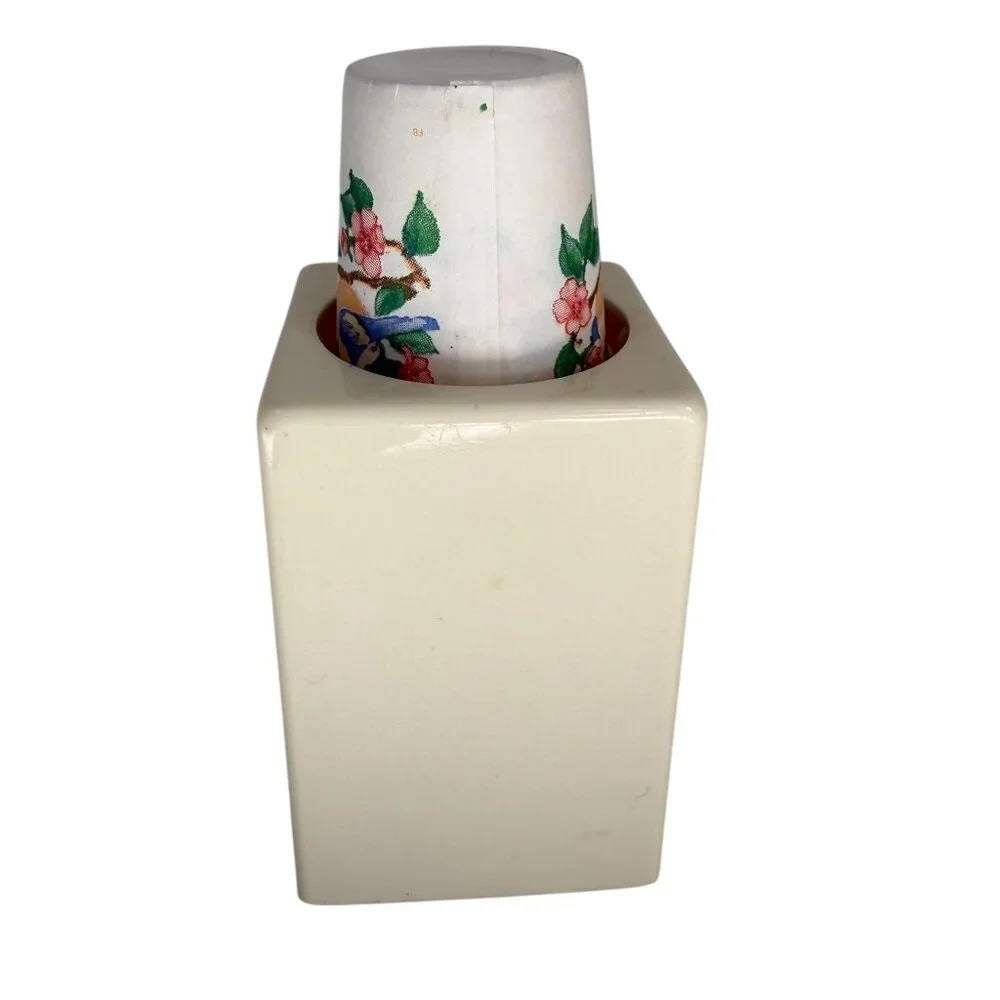 Vintage Bathroom Disposable Cup Dispenser Plastic Holder Retro Decor Cream